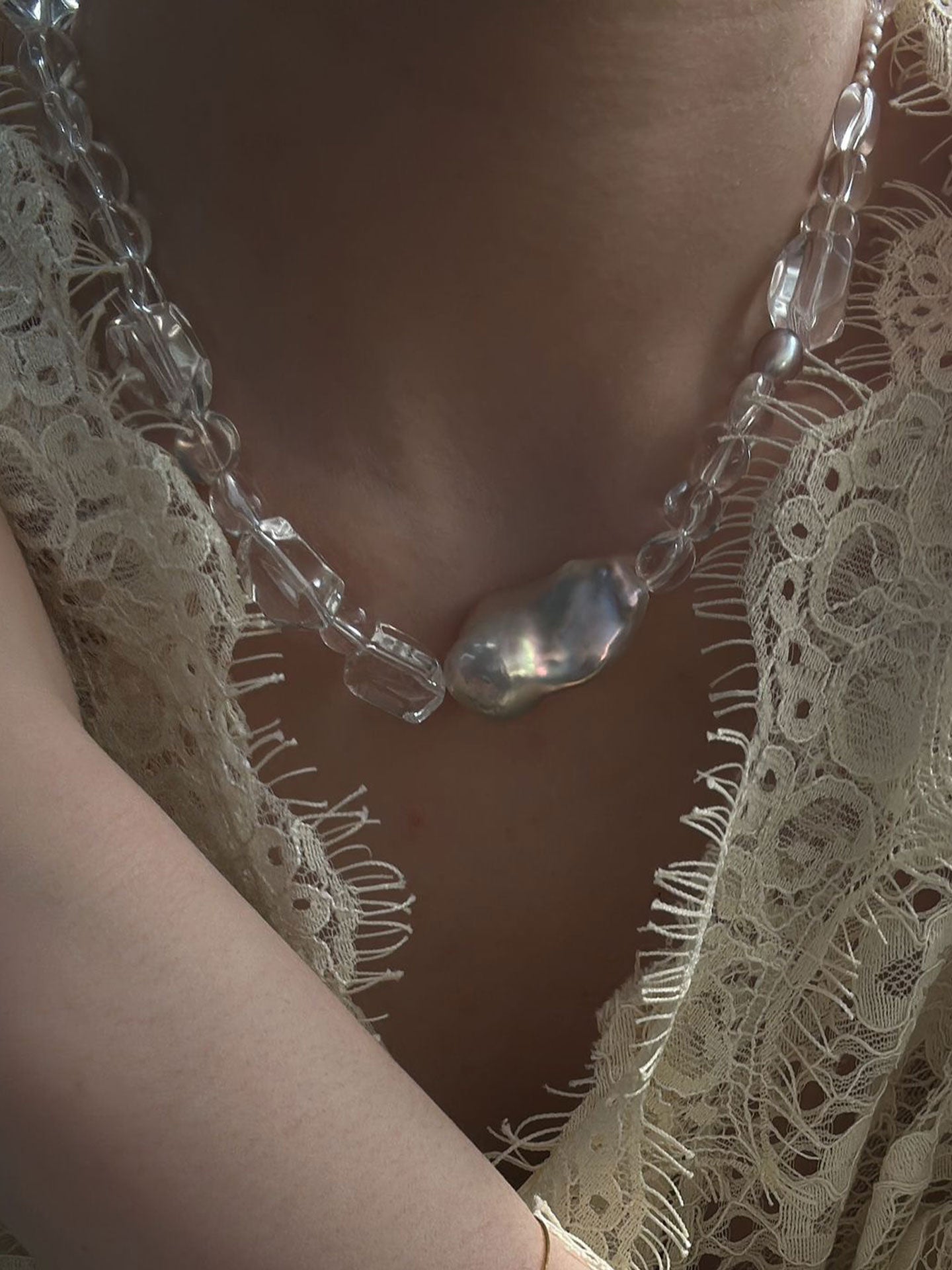 Bold Baroque Pearl & Crystal Statement Necklace