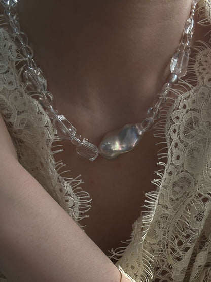 Bold Baroque Pearl & Crystal Statement Necklace