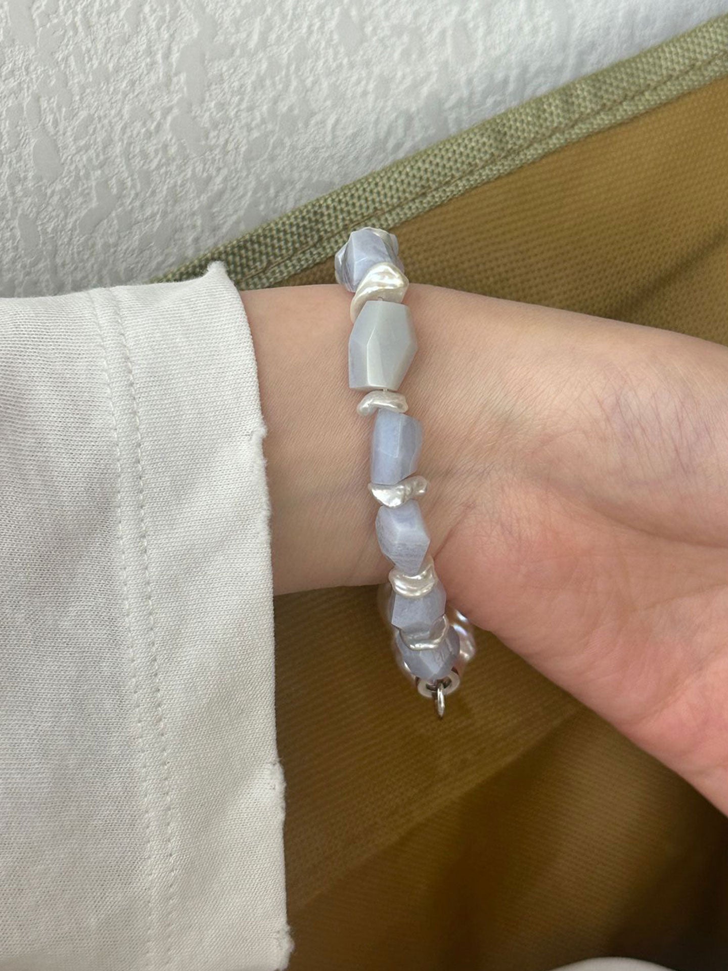 Baroque Pearl Featured Blue Lace Agate Bracelet