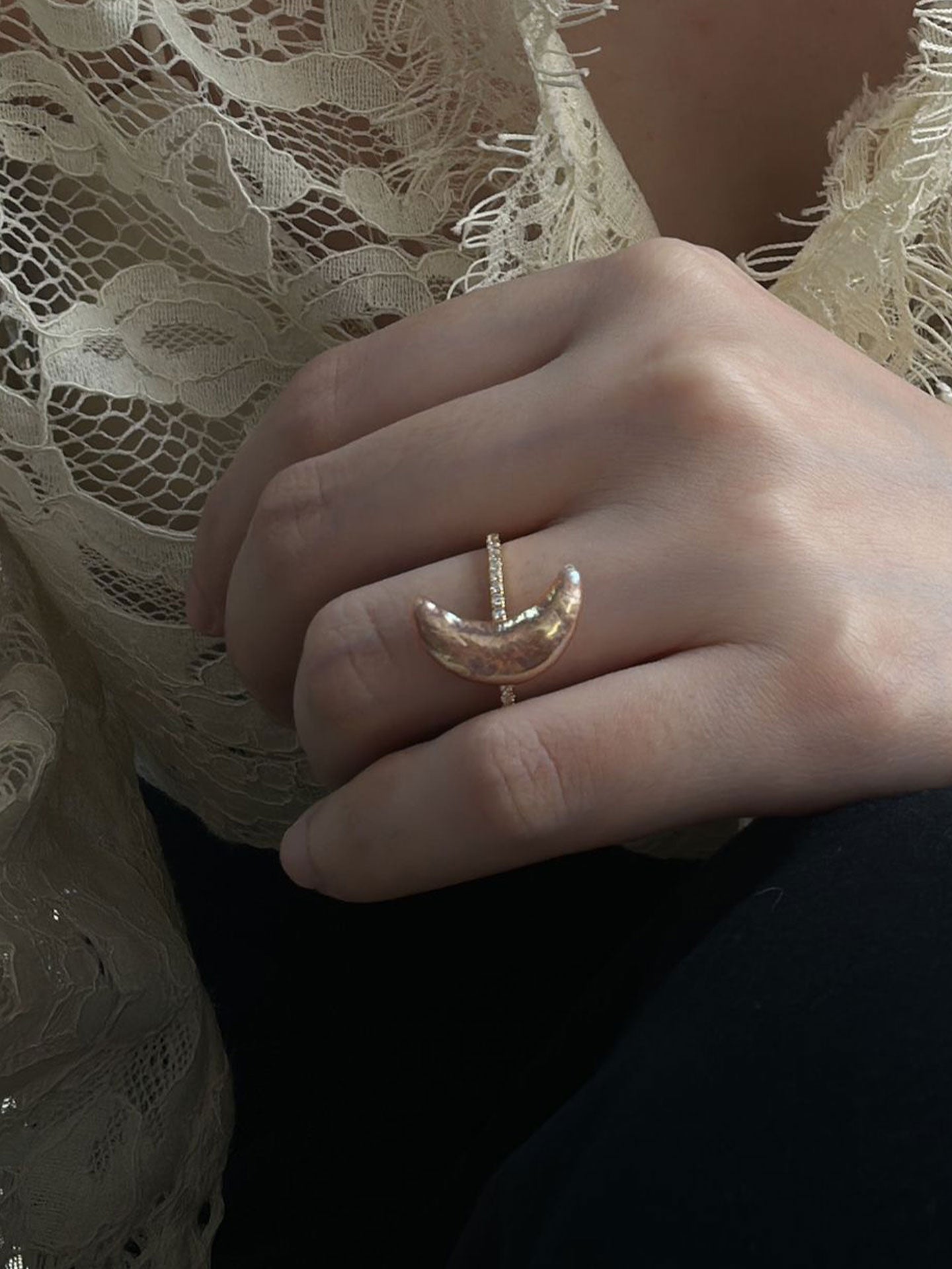 Crescent Baroque Pearl Pavé CZ 18K Gold-Plated Open Ring