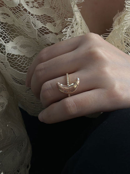 Crescent Baroque Pearl Pavé CZ 18K Gold-Plated Open Ring