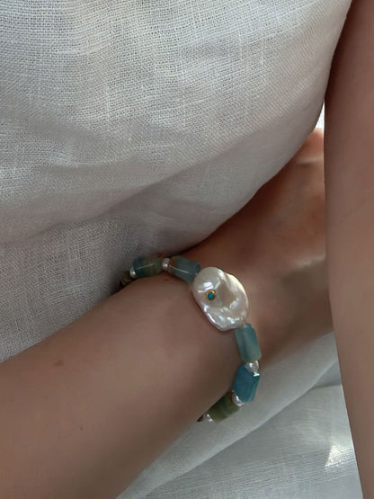 Turquoise Inlay Baroque Pearl & Calcite Bracelet