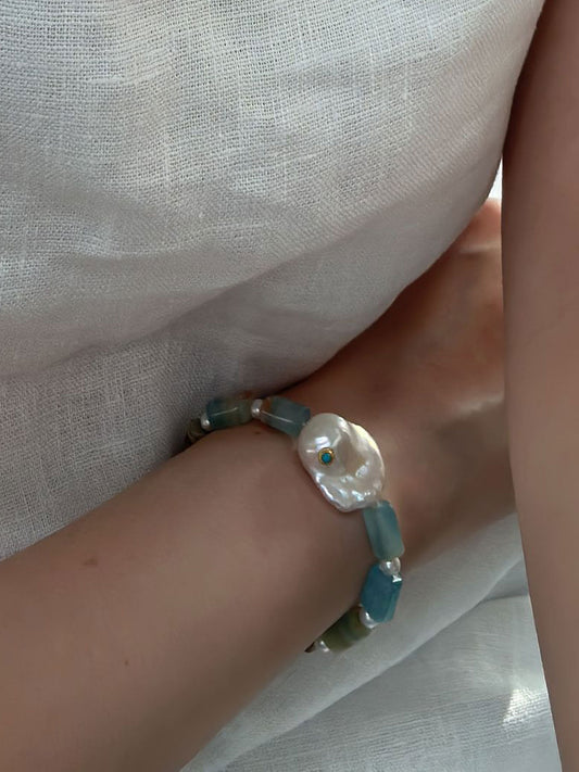 Turquoise Inlay Baroque Pearl & Calcite Bracelet
