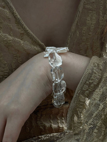 Wave & Ice — Clear Quartz & Baroque Pearl Bracelet