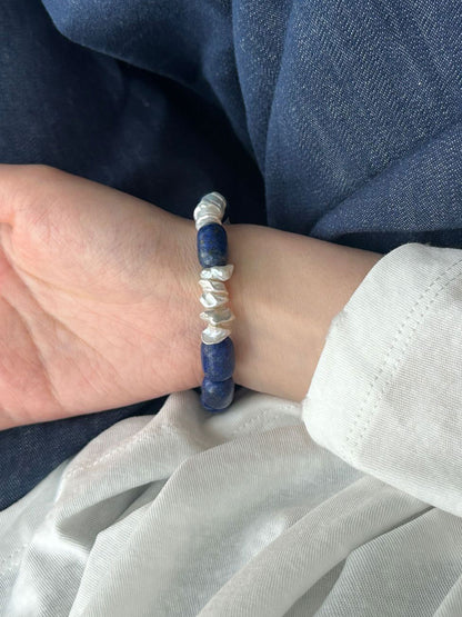 Lapis Lazuli & Baroque Pearl Stretch Bracelet