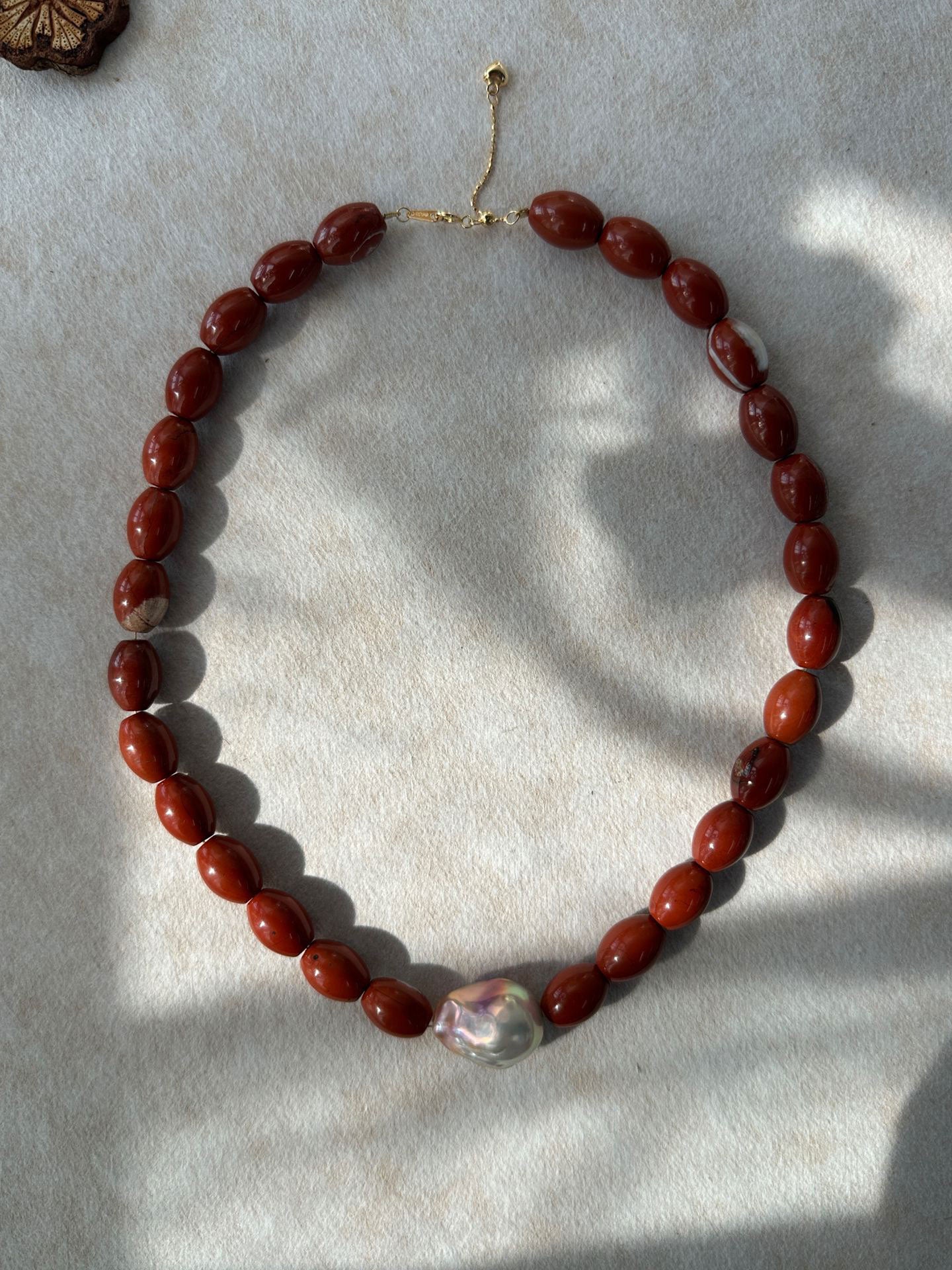 Baroque Pearl & Red Jasper Necklace