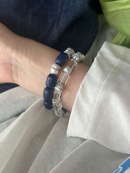 Lapis Lazuli & Baroque Pearl Stretch Bracelet