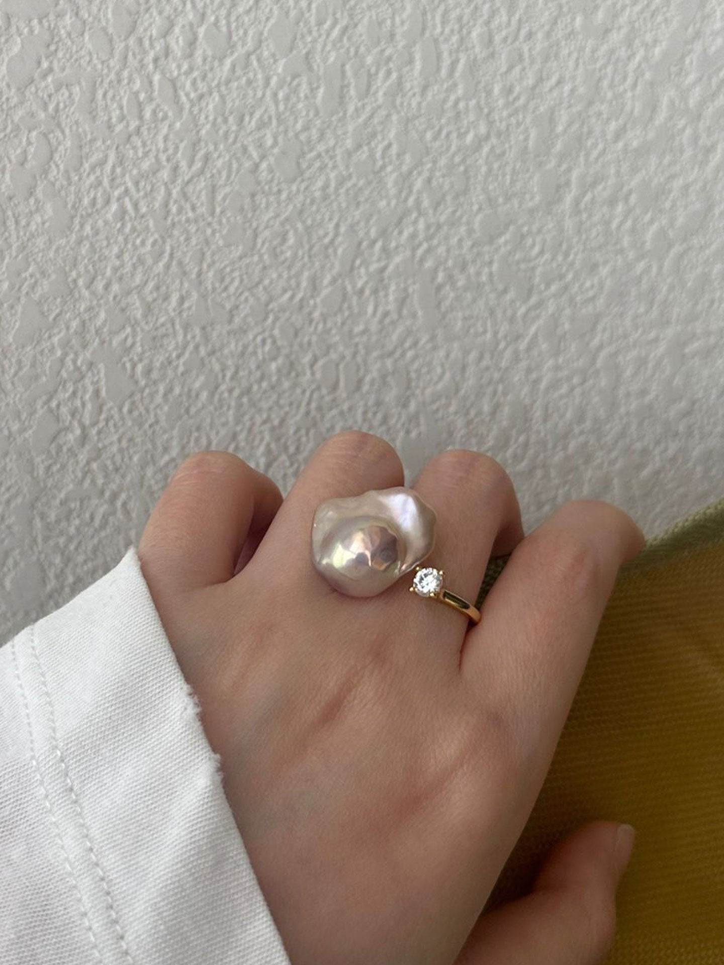 Scallop Baroque Pearl & Prong CZ Open Ring