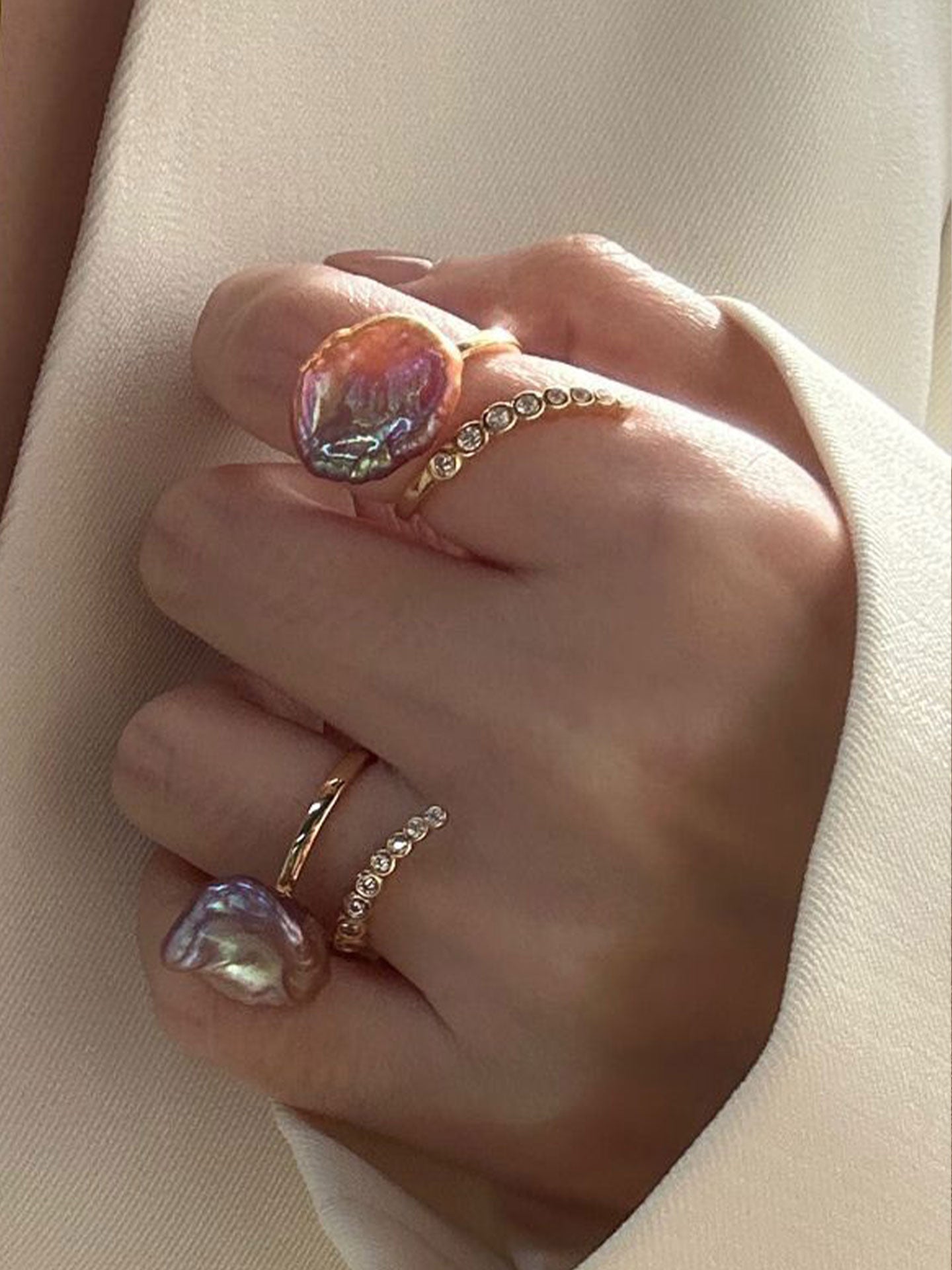 Violet Petal Baroque Pearl Open Ring