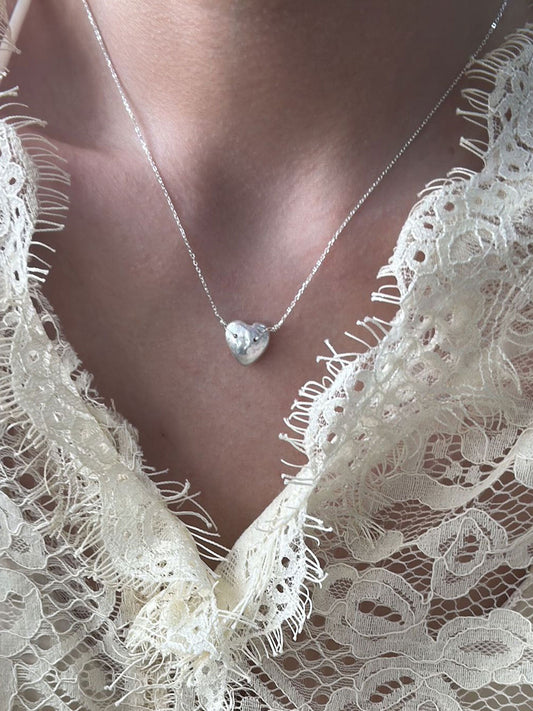 Silver-Blue Heart Baroque Pearl S925 Silver Necklace
