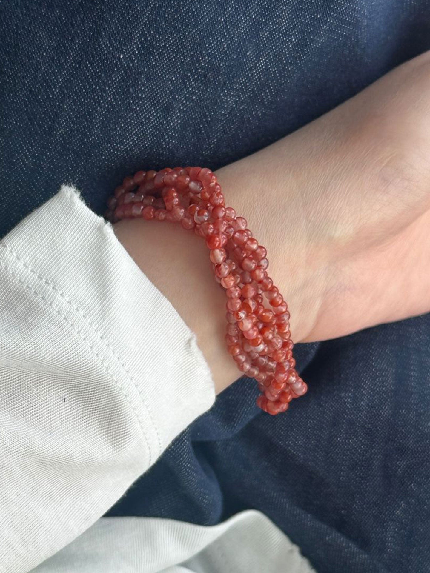Natural South Red Agate Layered Woven Bracelet