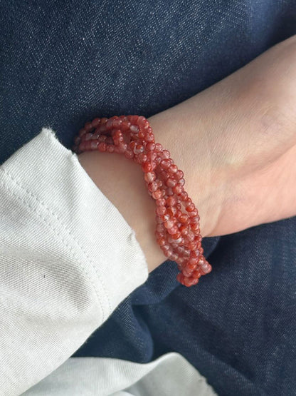 Natural South Red Agate Layered Woven Bracelet