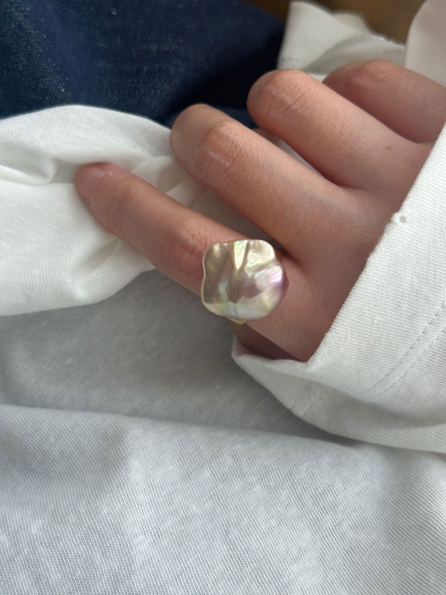 Baroque Pearl Wide Band Adjustable Ring
