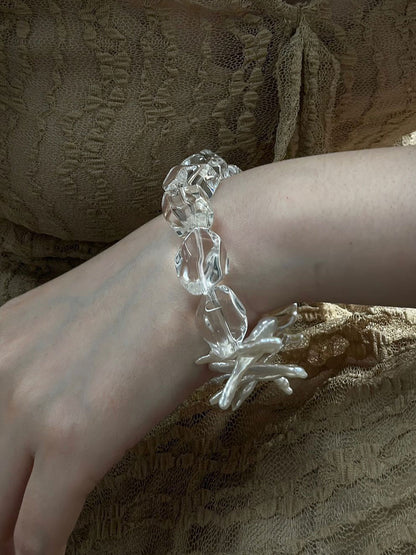 Wave & Ice — Clear Quartz & Baroque Pearl Bracelet