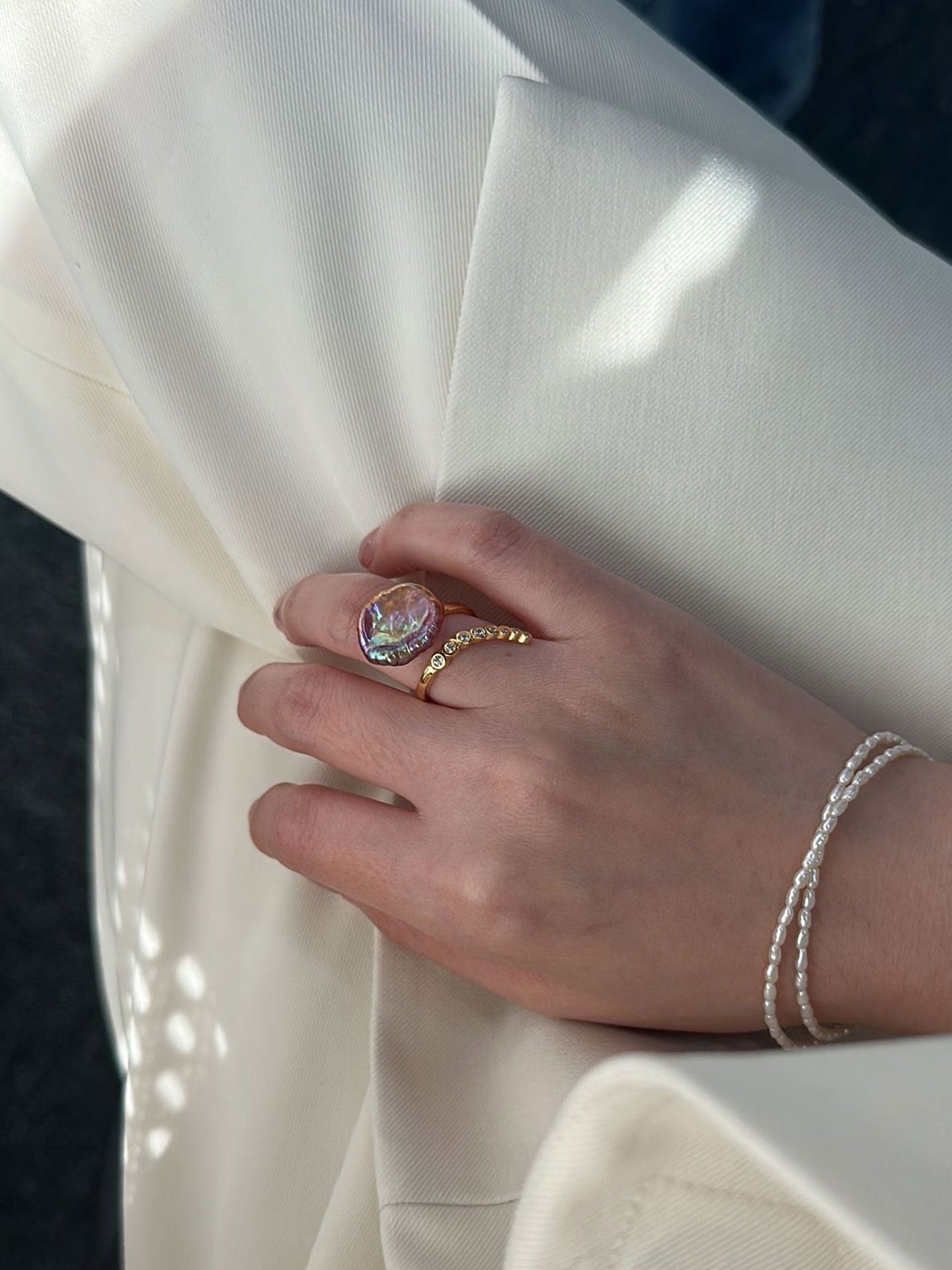 Violet Petal Baroque Pearl Open Ring
