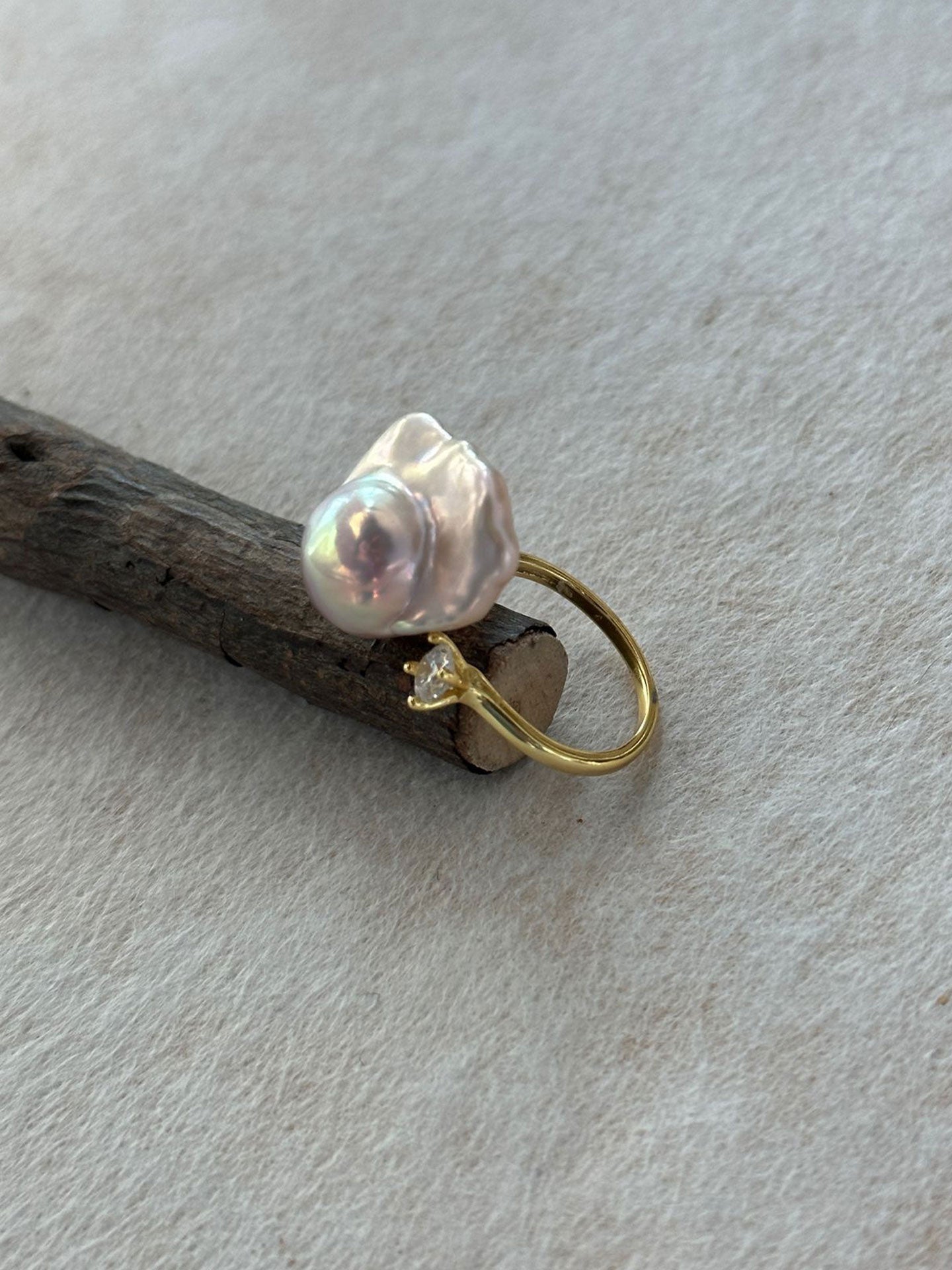 Scallop Baroque Pearl & Prong CZ Open Ring