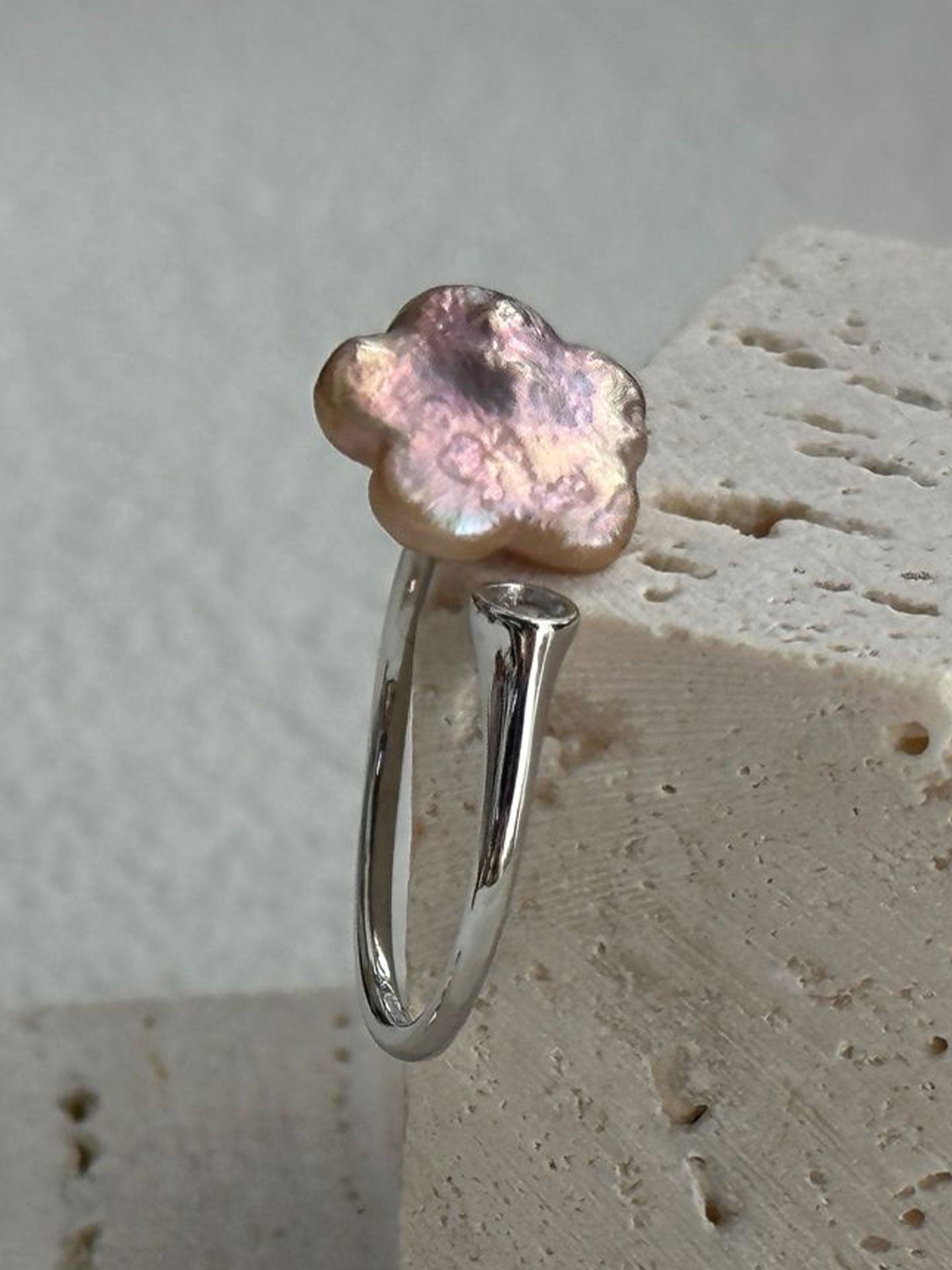 Plum Blossom Baroque Pearl & CZ Open Gold/Silver Ring