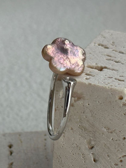Plum Blossom Baroque Pearl & CZ Open Gold/Silver Ring