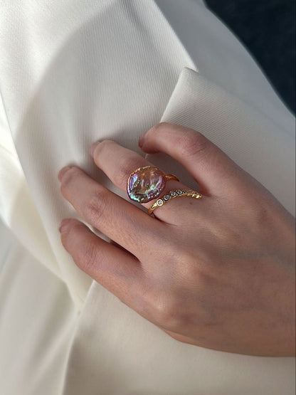 Violet Petal Baroque Pearl Open Ring